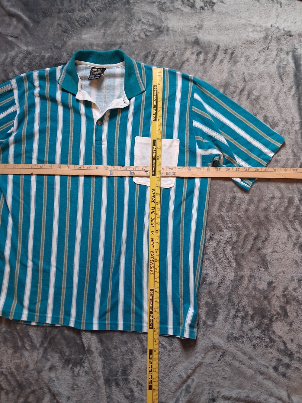 Vintage Chip Beck Men's  Striped Teal Polo Shirt with Chest Pocket Made In USA - Picture 2 of 6